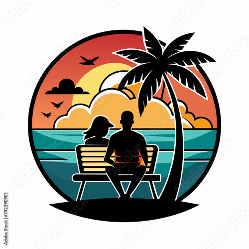 couple on the beach t shirt vector illustration