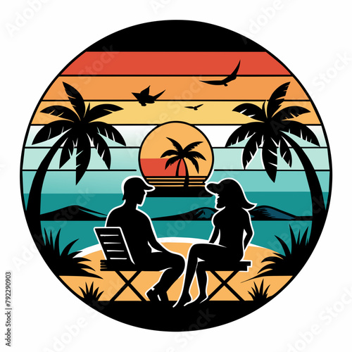 couple on the beach t shirt vector illustration