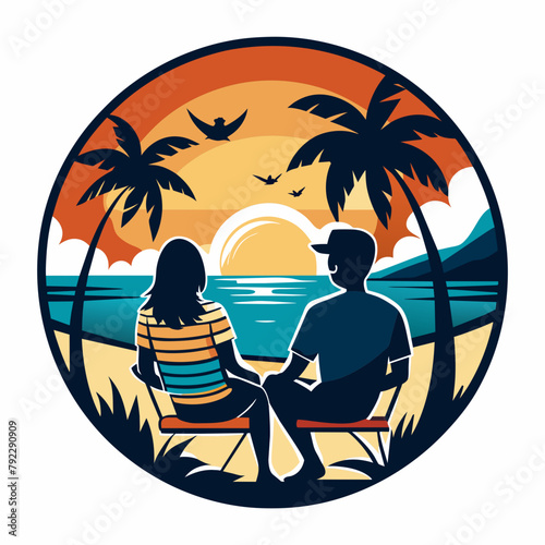 couple on the beach t shirt vector illustration