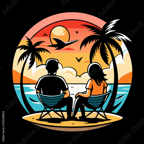 couple on the beach t shirt vector illustration