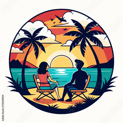 couple on the beach t shirt vector illustration