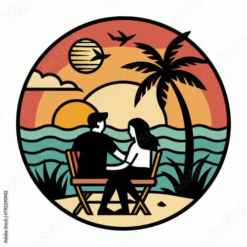 couple on the beach t shirt vector illustration