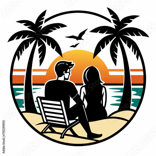 couple on the beach t shirt vector illustration
