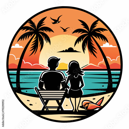 couple on the beach t shirt vector illustration