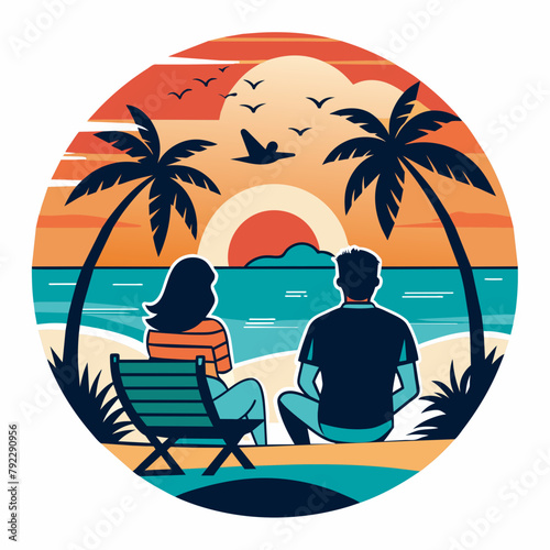 couple on the beach t shirt vector illustration