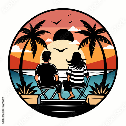 couple on the beach t shirt vector illustration