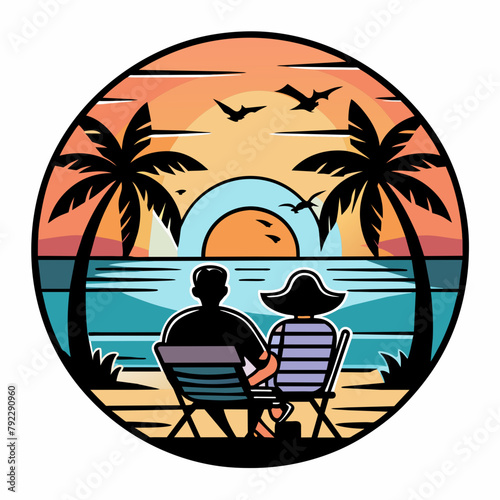 couple on the beach t shirt vector illustration