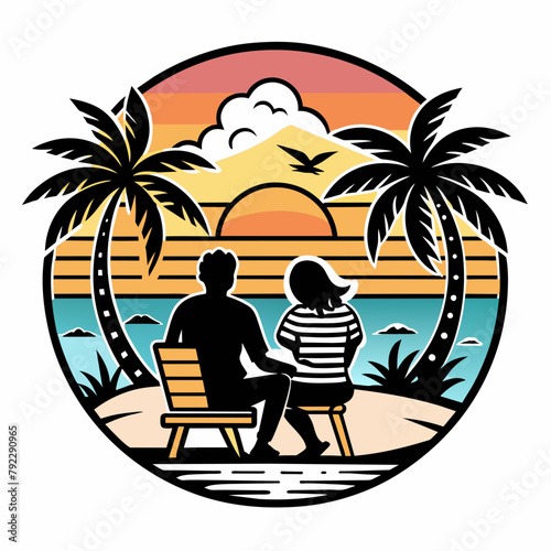 couple on the beach t shirt vector illustration