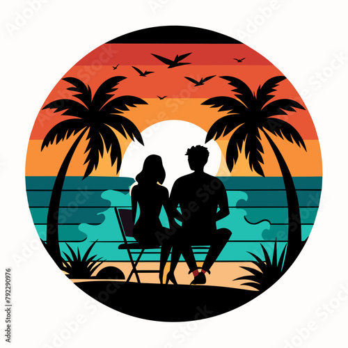 couple on the beach t shirt vector illustration