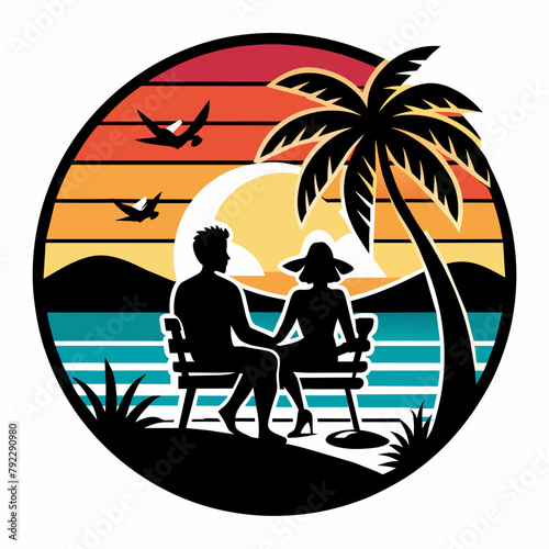 couple on the beach t shirt vector illustration