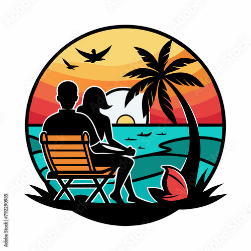 couple on the beach t shirt vector illustration