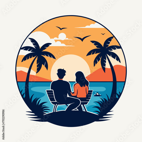 couple on the beach t shirt vector illustration