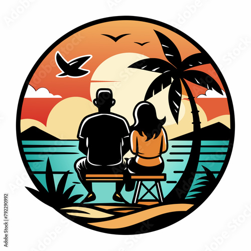 couple on the beach t shirt vector illustration