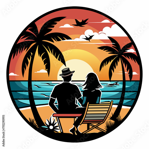 couple on the beach t shirt vector illustration