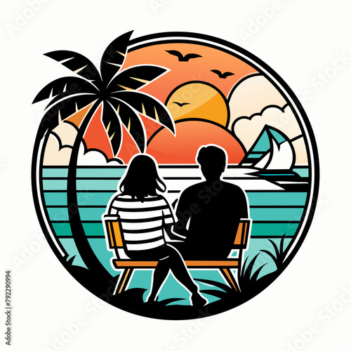 couple on the beach t shirt vector illustration