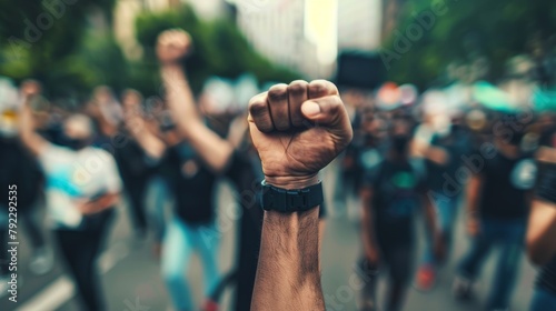 Unity Symbol: Protester's Raised Fist in Focus