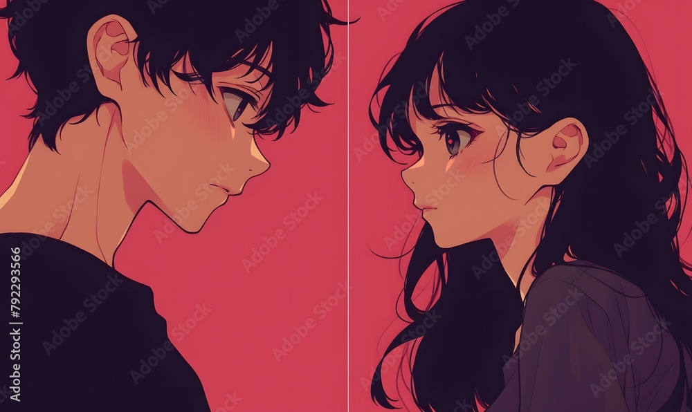 Fototapeta premium anime style, beautiful girl and handsome boy, Generative AI 