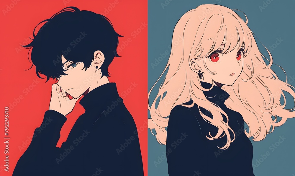 Naklejka premium anime style, beautiful girl and handsome boy, Generative AI 