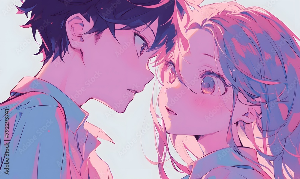 Obraz premium anime style, beautiful girl and handsome boy, Generative AI