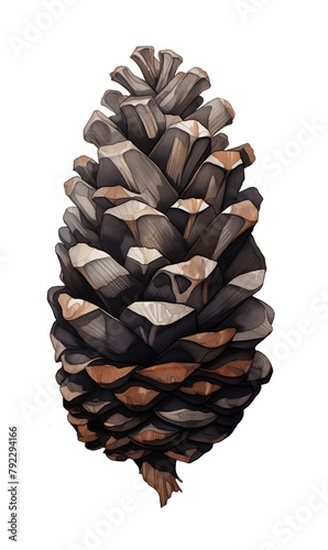 Pine cone isolated on white background. Watercolor hand drawn illustration photo