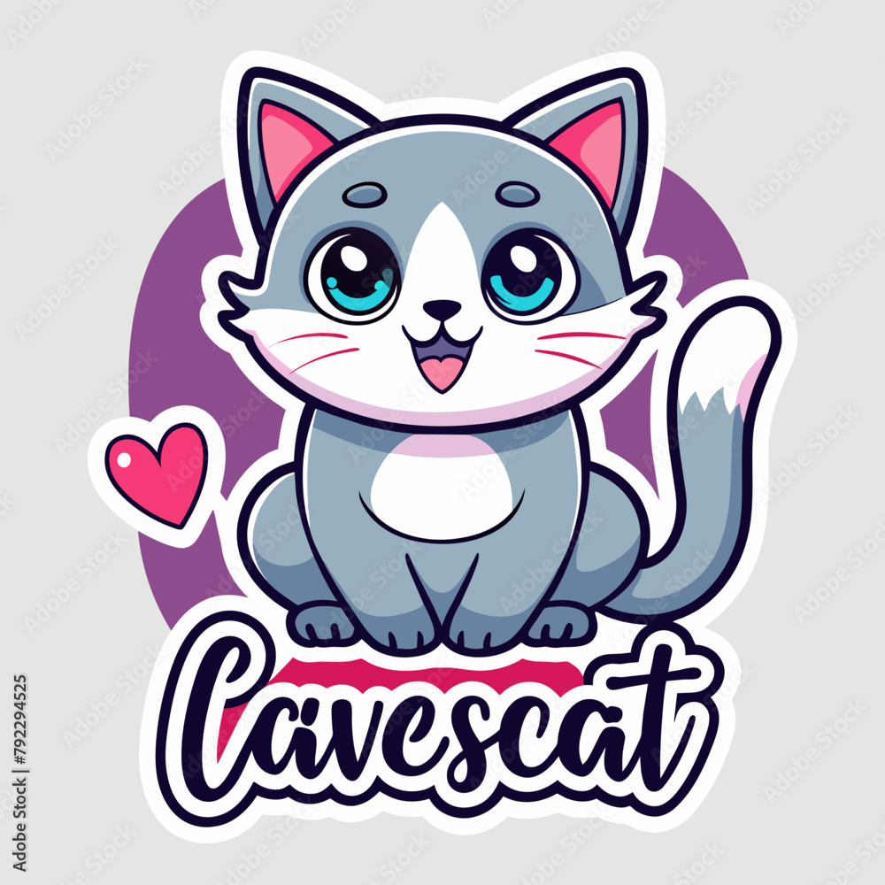 cat with heart t shirt vector illustration, love cat sticker