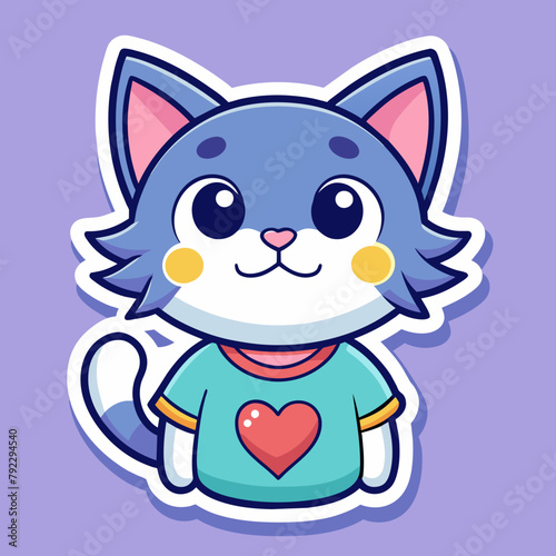 cat with heart t shirt vector illustration  love cat sticker