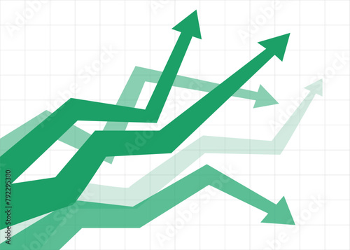 green arrows graph race forward business competition profit loss grow decline