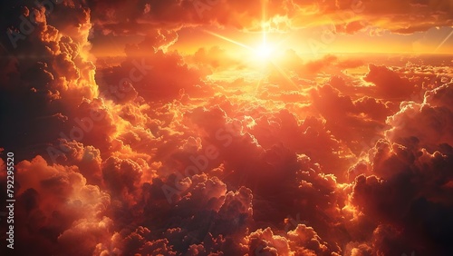 Divine Light: God's Judgment on Doomsday as Heaven Ablaze. Concept Doomsday prophecy, Divine judgment, Heaven ablaze, Final reckoning, Apocalyptic vision