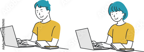 パソコン操作する人物のイラスト素材