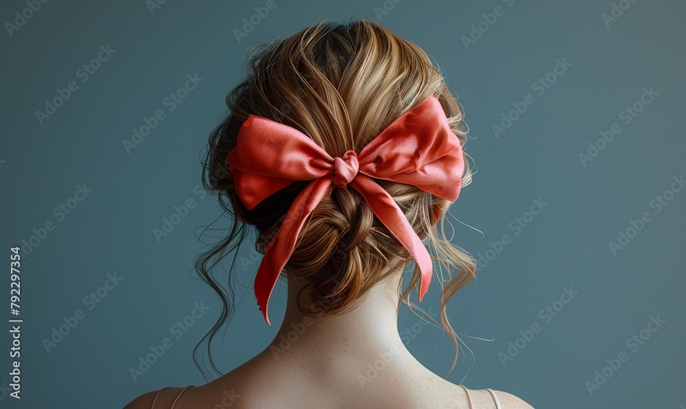 Naklejka premium Woman With Red Bow in Hair