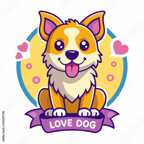 dog with heart t shirt vector illustration, love cat sticker