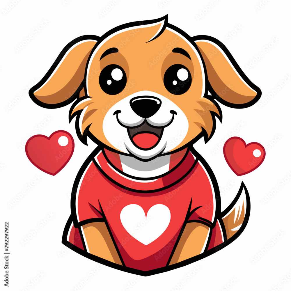 Fototapeta premium dog with heart t shirt vector illustration, love cat sticker
