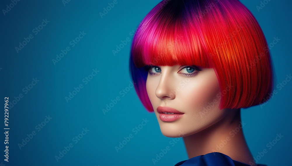 French Chic: Sleek Bob Haircut in Red and Yellow French Chic: Sleek Bob Haircut in Red and Yellow