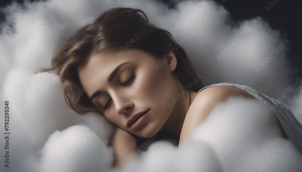 Dreamy Serenity: Woman Sleeping on a Cloud
