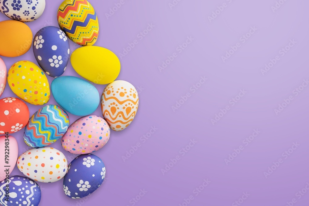 Colorful fresh Easter eggs on colored background