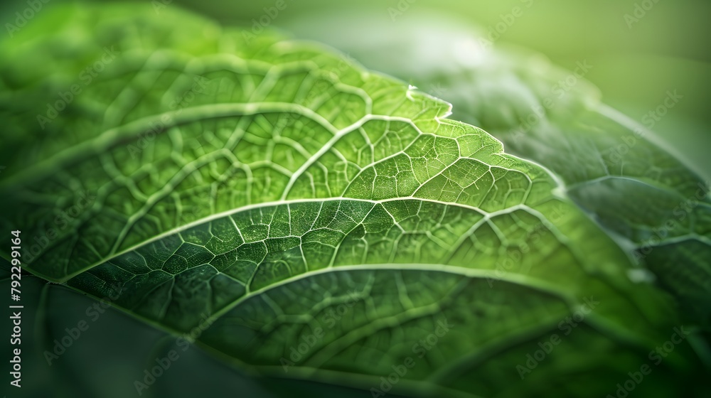 A soft focus on the exuberant texture of a leaf, in a green abstract background, offers a close-up nature image. A soft focus on the exuberant texture of a leaf, in a green abstract background, offers a close-up nature image.