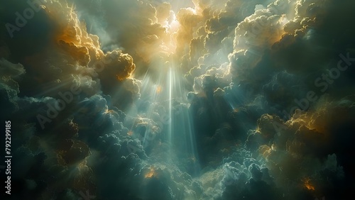 The Day of Judgment: Divine Light, Earth Trembles, Heavens Ablaze. Concept Divine Light, Earth Trembles, Heavens Ablaze, Day of Judgment, Religious Prophecy