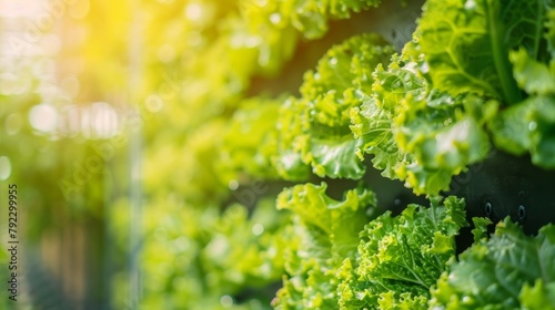 Closeup of a vertical hydroponic tower filled with rows of vibrant green lettuce plants growing without soil. .