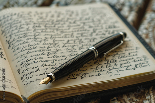 Close view of an elegant pen resting on an open diary personal reflections