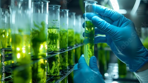 A team of researchers are shown conducting a study on the potential of using algae as a source of biofuel in rural areas highlighting the innovation and potential for economic growth .