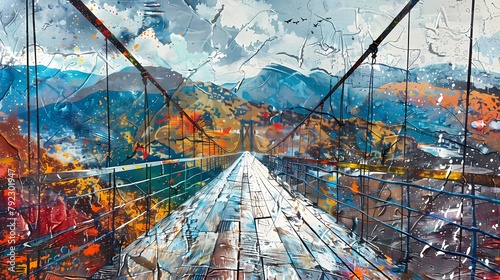 ancient wooden suspension bridge illustration poster background