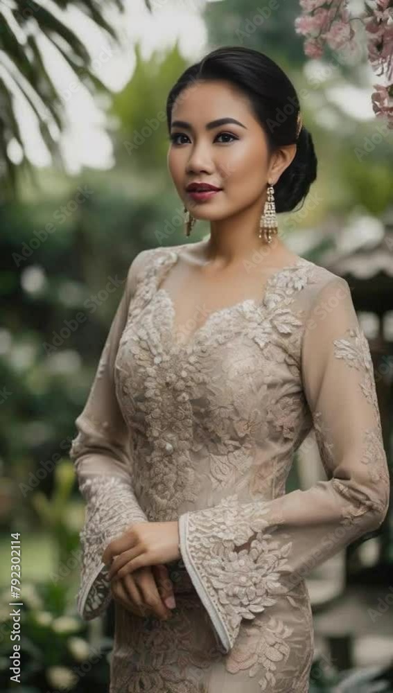 a young Singaporean woman in traditional Singaporean kebaya with intr