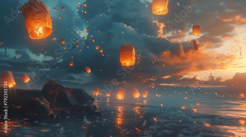 Floating lanterns of hope rose into the sky photo