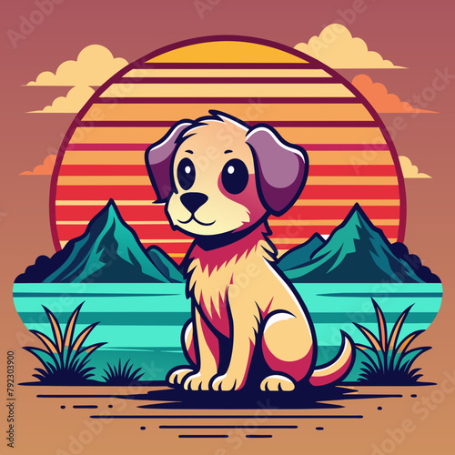 dog on the beach t shirt vector illustration