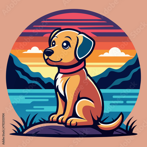 dog on the beach t shirt vector illustration