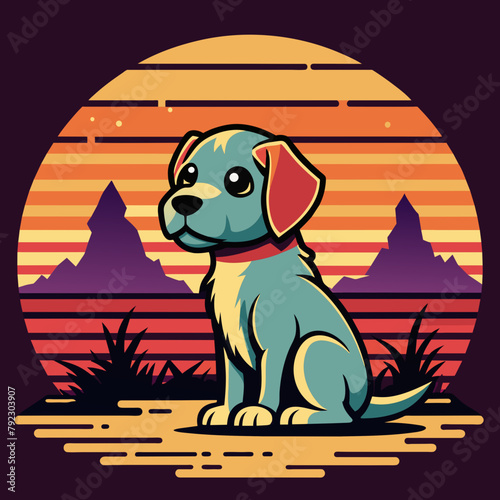 dog on the beach t shirt vector illustration