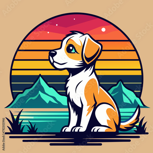 dog on the beach t shirt vector illustration
