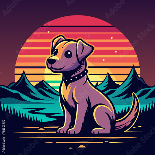 dog on the beach t shirt vector illustration