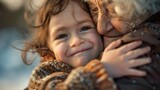 Closeup of a child reaching up to give their grandparent a hug. The look of love and trust on the grandparents face highlights the important role of trust in intergenerational relationships .