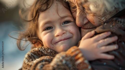 Closeup of a child reaching up to give their grandparent a hug. The look of love and trust on the grandparents face highlights the important role of trust in intergenerational relationships .